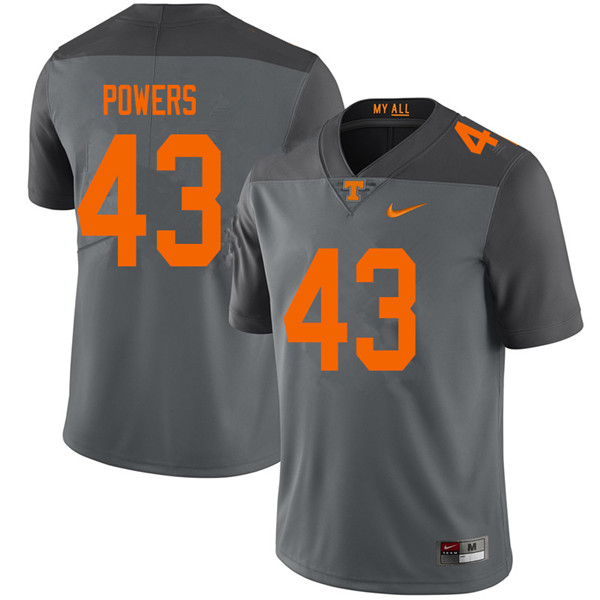 Men #43 Jake Powers Tennessee Volunteers College Football Jerseys Sale-Gray